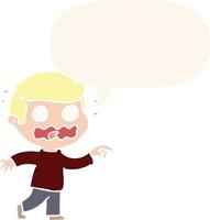 cartoon stressed out pointing and speech bubble in retro style vector