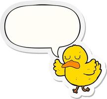 cartoon duck and speech bubble sticker vector