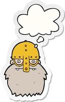 cartoon viking face and thought bubble as a printed sticker vector