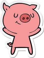 sticker of a happy cartoon pig vector