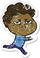 distressed sticker of a cartoon angry man vector