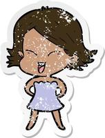 distressed sticker of a happy cartoon girl vector