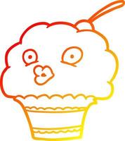 warm gradient line drawing funny cupcake vector