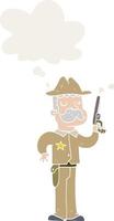 cartoon sheriff and thought bubble in retro style vector