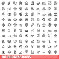 100 business icons set, outline style vector