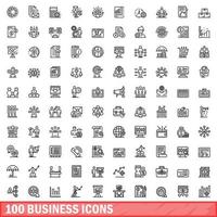 100 business icons set, outline style vector