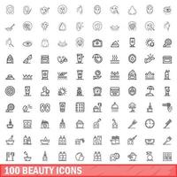 100 beauty icons set, outline style vector