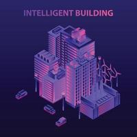 Energy saving intelligent building concept background, isometric style vector