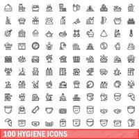 100 hygiene icons set, outline style vector