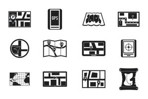 Gps map icon set, simple style vector