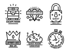 Quest game icons set, outline style vector