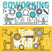 conjunto de banners de coworking, estilo de esquema vector