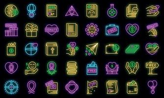 conjunto de iconos de donaciones benéficas neón vectorial vector