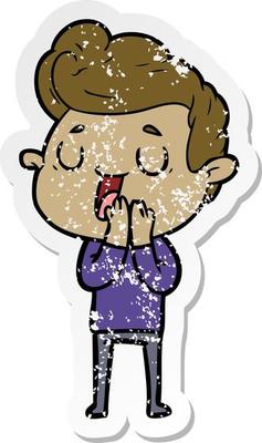 distressed sticker of a happy cartoon man