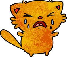 textured cartoon of cute kawaii crying cat vector