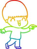 dibujo de línea de gradiente de arco iris niño feliz de dibujos animados vector