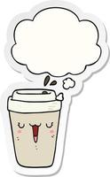 cartoon coffee cup and thought bubble as a printed sticker vector