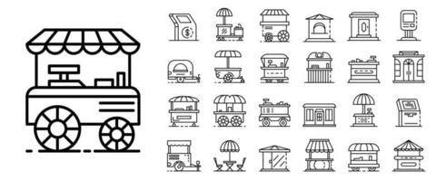 conjunto de iconos de quiosco, estilo de esquema vector