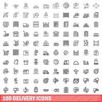 100 delivery icons set, outline style vector