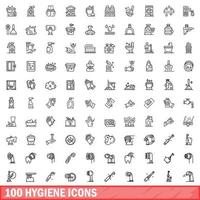 100 hygiene icons set, outline style vector