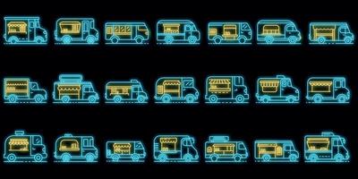 Food truck icons set vector neon