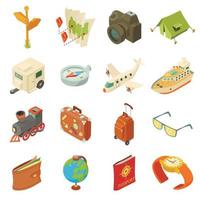 Travel journey icons set, isometric style vector