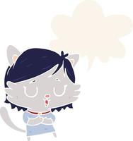 cartoon cat girl and speech bubble in retro style vector