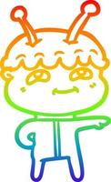 rainbow gradient line drawing friendly cartoon spaceman pointing vector