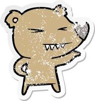 distressed sticker of a angry bear cartoon vector