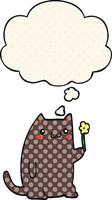 cute cartoon cat and thought bubble in comic book style vector