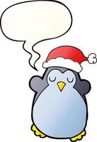 lindo pingüino navideño y burbuja de habla en un estilo degradado suave vector