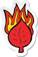 sticker of a cartoon leaf on fire symbol vector