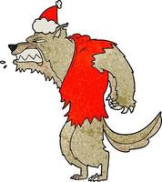 angry werewolf textured cartoon of a wearing santa hat vector