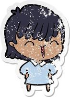 distressed sticker of a cartoon woman vector