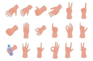 Hand gestures icons set, isometric style vector