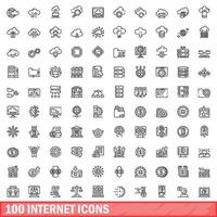 100 internet icons set, outline style vector