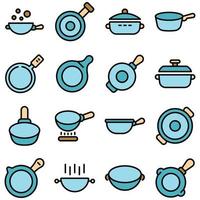 conjunto de iconos de sartén wok vector plano