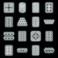 Ice cube trays icons set vector neon