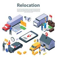 Relocation move concept banner, isometric style vector
