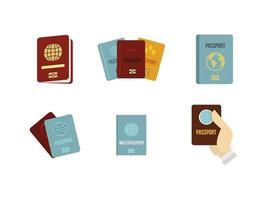 conjunto de iconos de pasaporte, estilo plano vector