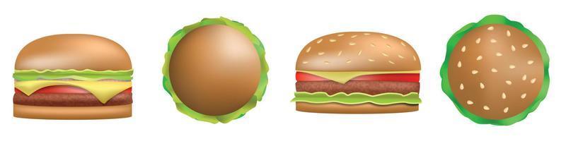 Burger icons set, realistic style vector
