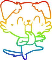 rainbow gradient line drawing cartoon panting dog vector