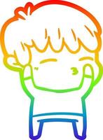 rainbow gradient line drawing cartoon curious boy vector