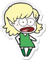 sticker of a cartoon shocked elf girl vector