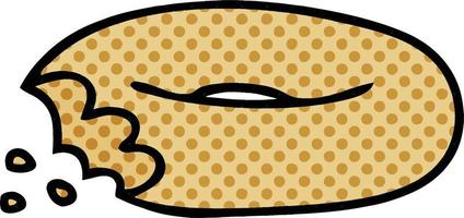 quirky comic book style cartoon bitten bagel vector