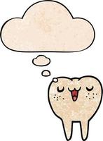 cartoon tooth and thought bubble in grunge texture pattern style vector