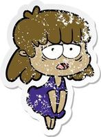 distressed sticker of a cartoon tired woman vector