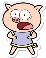 sticker of a cartoon pig shouting vector