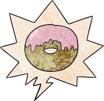 donut de dibujos animados y burbuja de habla en estilo de textura retro vector