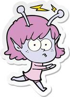 sticker of a cartoon alien girl vector